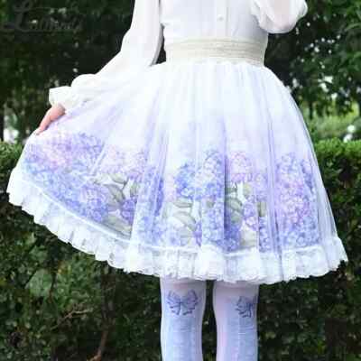 Sweet Hydrangea Printed Short Skirt Mori Girl A line Elastic Waist Skater Skirt