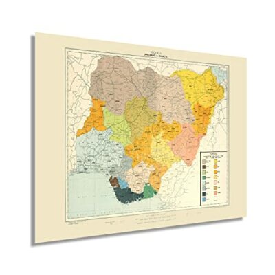 1967 Nigeria Map - History Map of Nigeria Languages & Dialects Wall Art Poster