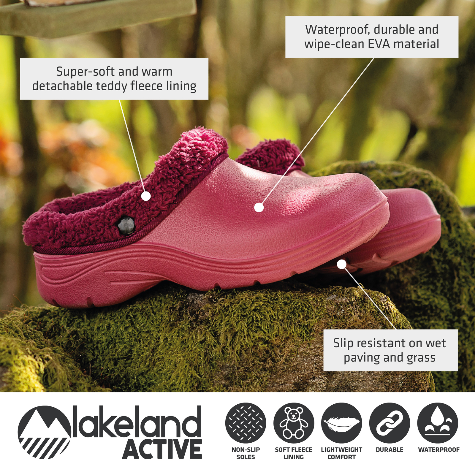 Lakeland Active Women's Lorton Thermal Fleece Lined Garden Clogs Warm