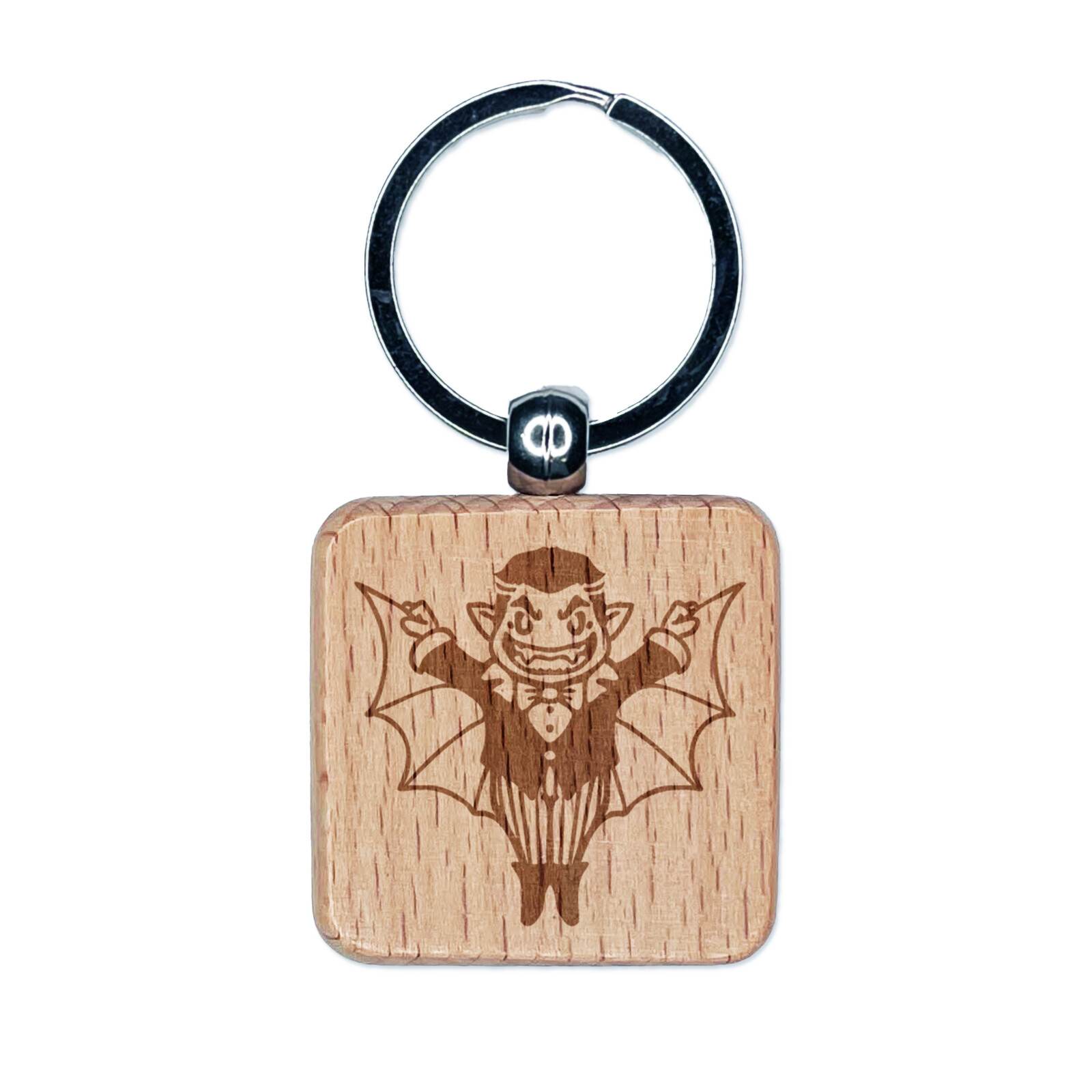 Cartoon Vampire Dracula Wood Engraved Halloween Keychain Charm