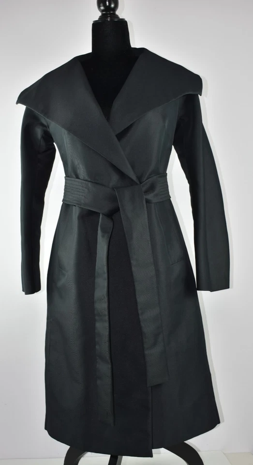 Gabardina Adolfo Dominguez Costura Talla 36 Negra Longitud Media Chaqueta Cinturón Bolsillos Foto 2 de 4