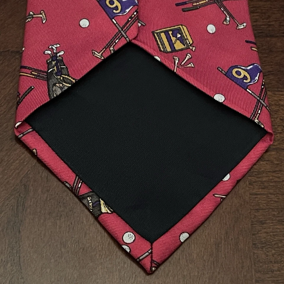 Corbata de cuello Smith negra vintage 100 % seda para hombre hecha en estampado de golf de EE. UU. Foto 2 de 4
