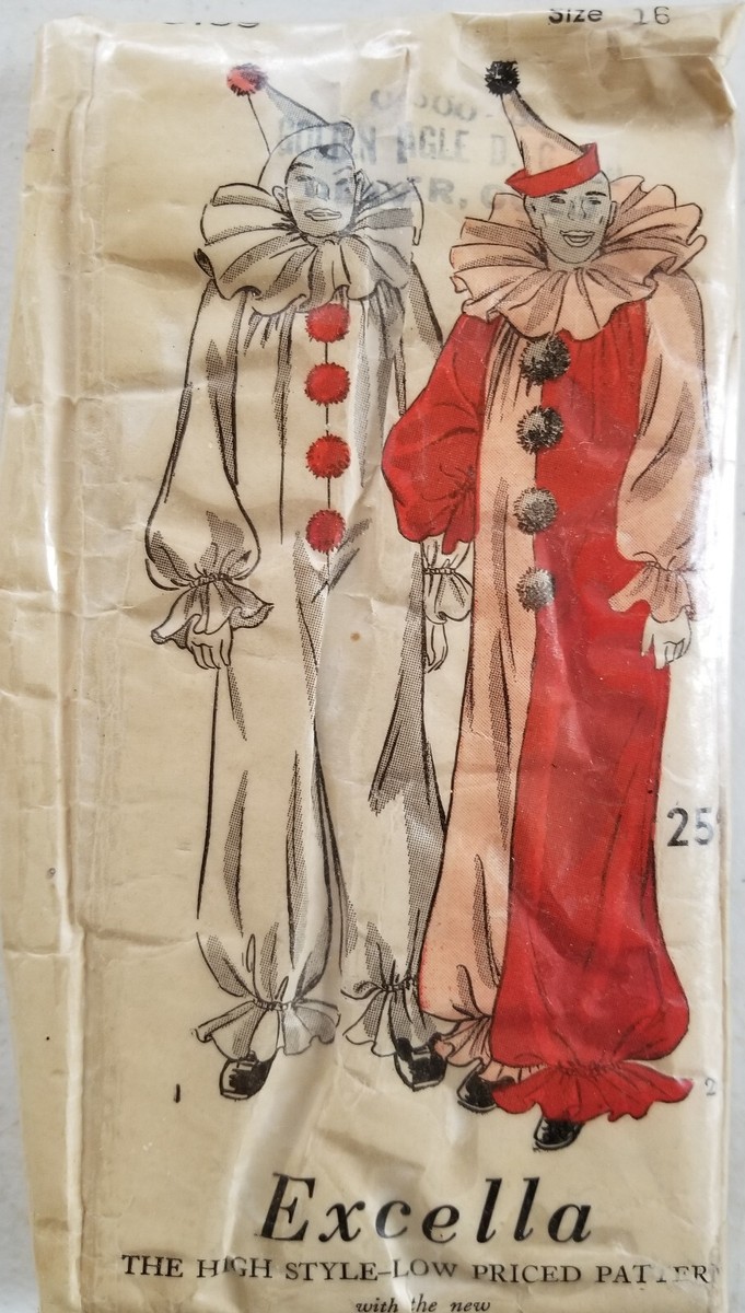 1930's Excella Sewing Pattern Adult Clown Costume Size 34 1930-s-excella-sewing-pattern-adult-clown-costume-size-34-bust-medium-complete-ebay