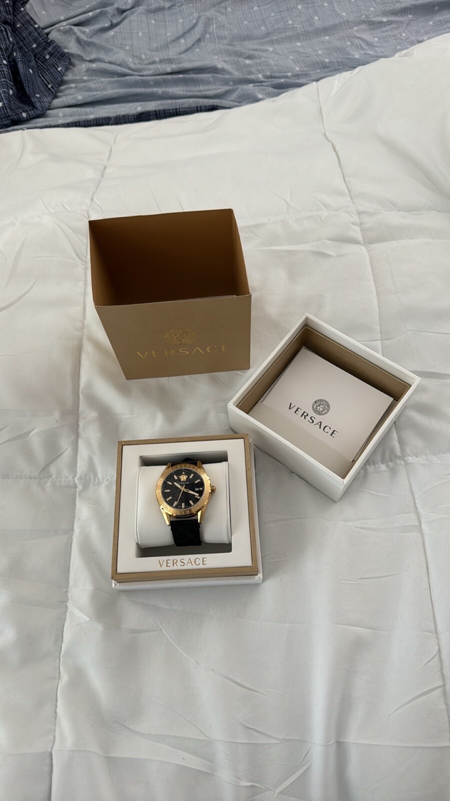 Versace Mens V-Code IP Yellow Gold 42mm Strap Fashion Watch for  