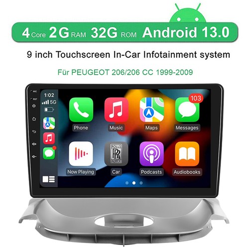 Android 13 Autoradio Wireless CarPlay NAVI GPS Für PEUGEOT 206/206 CC 1999-2009 - Bild 2 von 17