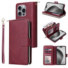 Zip Wallet Case Leather Flip Cover For iPhone 17 16e 15 14 13 12 11 Pro Max XR 8