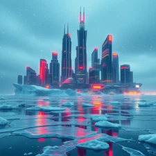 Digital picture Modern city skyline in the ice burg island printable file