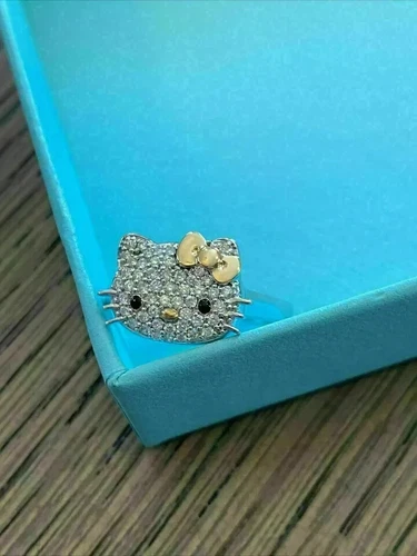 1 Ct Round Simulated Diamond Hello Kitty Wedding Ring 14K White Gold Over Silver