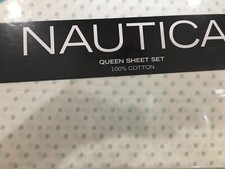 NAUTICA SEA STARS 4pc QUEEN SHEET SET SEA BLUE-WHITE 100 COTTON NIP