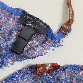 Agent Provocateur Soiree Samarra Blue Lace & Bronze Leather 3 Pc Set 34D/2 small