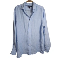 Cremieux Mens Linen Oxford Button Up Shirt Light Blue Large  