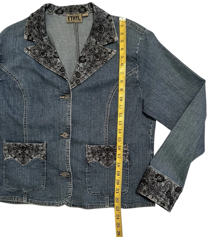 ETHYL винтажный Western джинсовой ткани куртка синий женщин 1 X кнопка длинным рукавом вышитый - Изображение 4 из 4