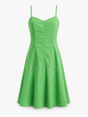 Benetton Green Dress Women M Italy Cotton Stretch A-Line Above Knee