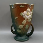 Vintage Roseville White Rose Vase 987 6 Double Handle Floral