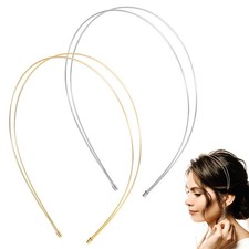 2 Pcs Simple Metal Headband, Silver and Gold Headbands for Women, Fashion Dou...