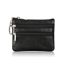 Gadom Small Coin Purse, Leather Wallet for Woman, Zipper Black