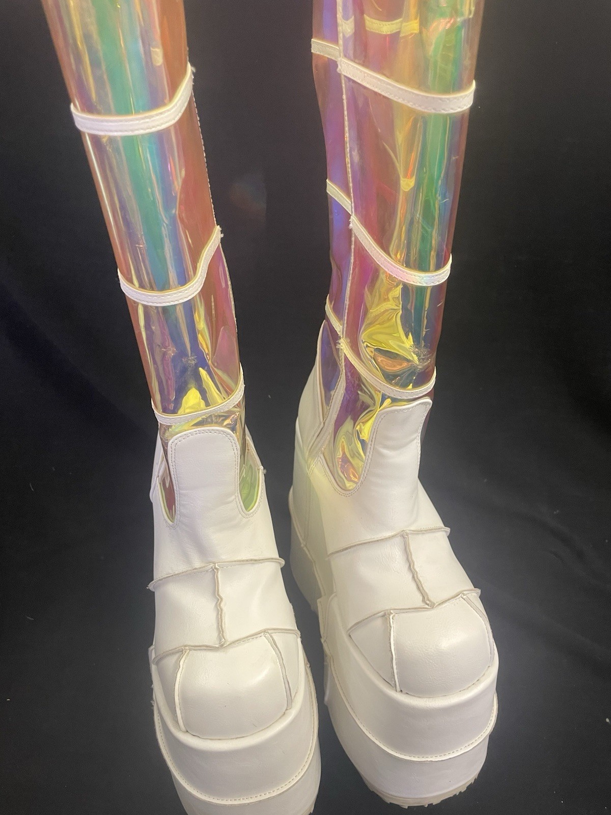 Demonia White Holographic Platform Boots Womens 7… - image 2