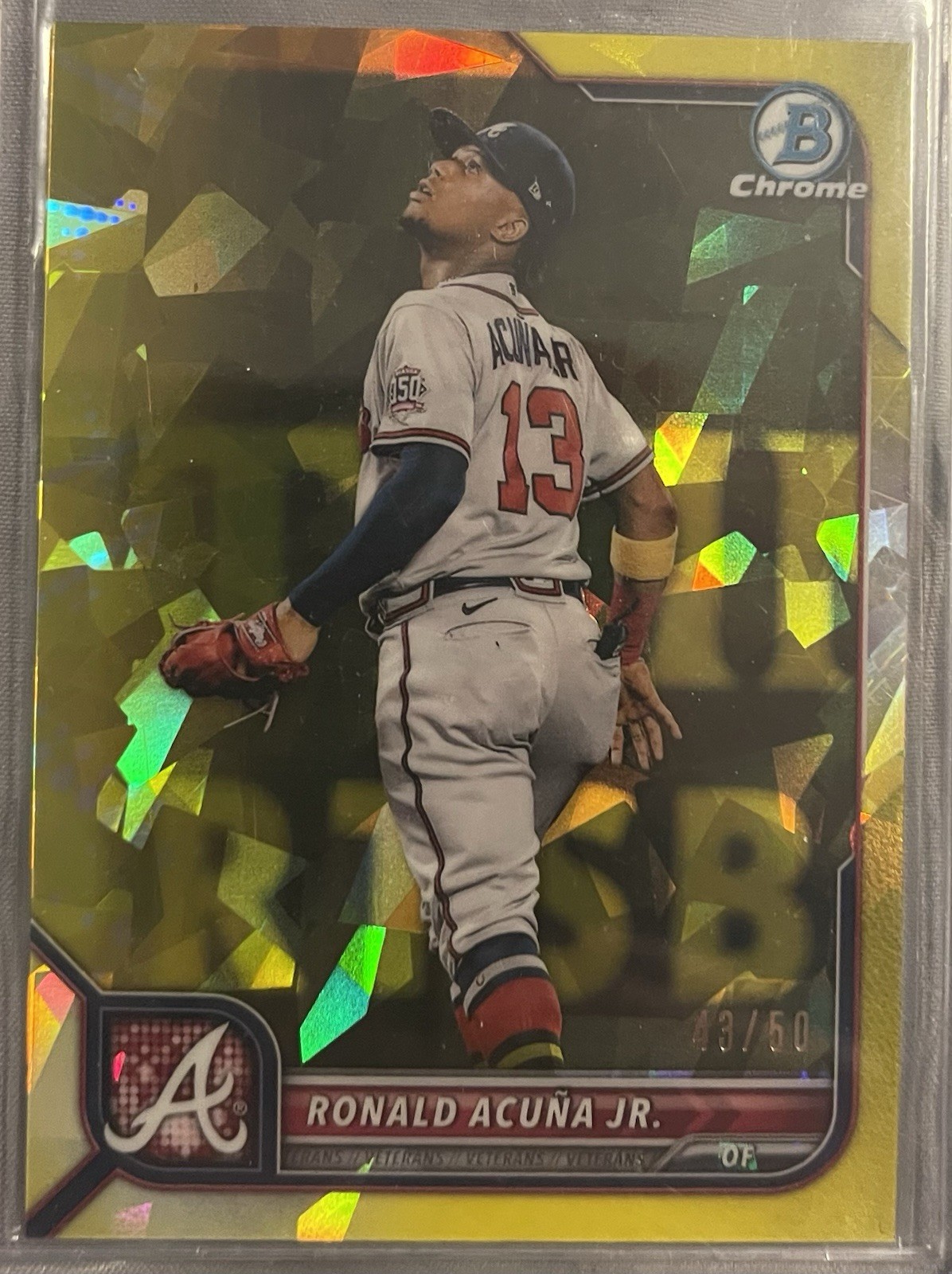 2022 Bowman Chrome Sapphire #58 Ronald Acuna Jr. Yellow /50 Atlanta Braves