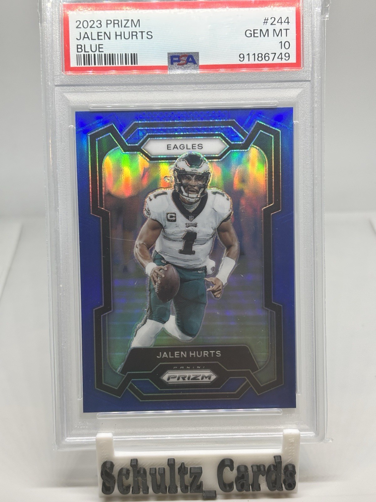 2023 Panini Prizm Jalen Hurts PRIZM BLUE RETAIL SSP #244 Eagles PSA 10 GEM MINT