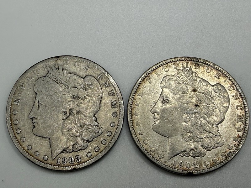 1903 & 1904 P 2 coin Lot Morgan Silver Dollar $1 Circulated Ungraded Uncertified