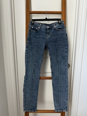 H&M Divided Med Stone Washed Sz 4 Straight Leg Denim w/ Front Full Length Seams
