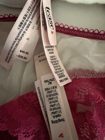 Victoria&rsquo;s Secret TEASE Demi Bra & Panty Set White Mesh Pink Lace 36C/Medium NWT