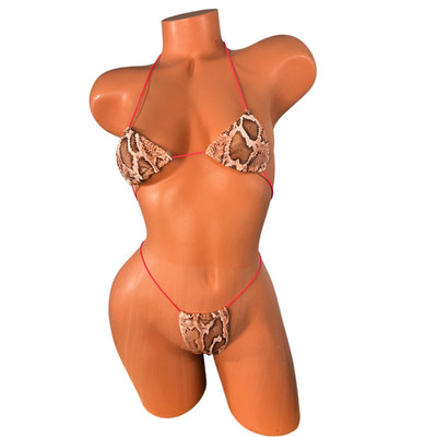 Mini Bikini One Size extreme micro coverage Tan  python hot pink string