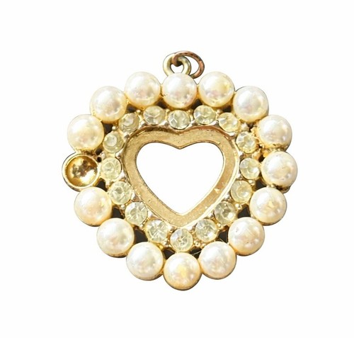 Faux Pearl Heart Pendant Gold Tone Unfinished Craft Project