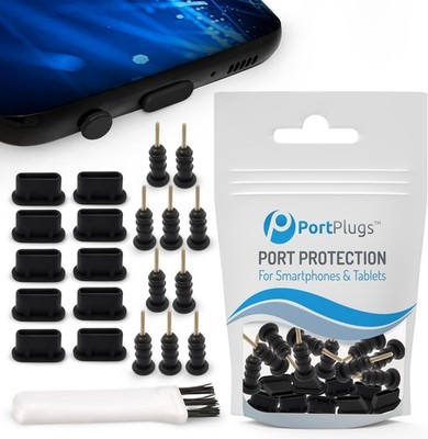 PortPlugs USB-C Dust Plugs & Headphone Jack 10 Pairs, Black, 10 Pairs 