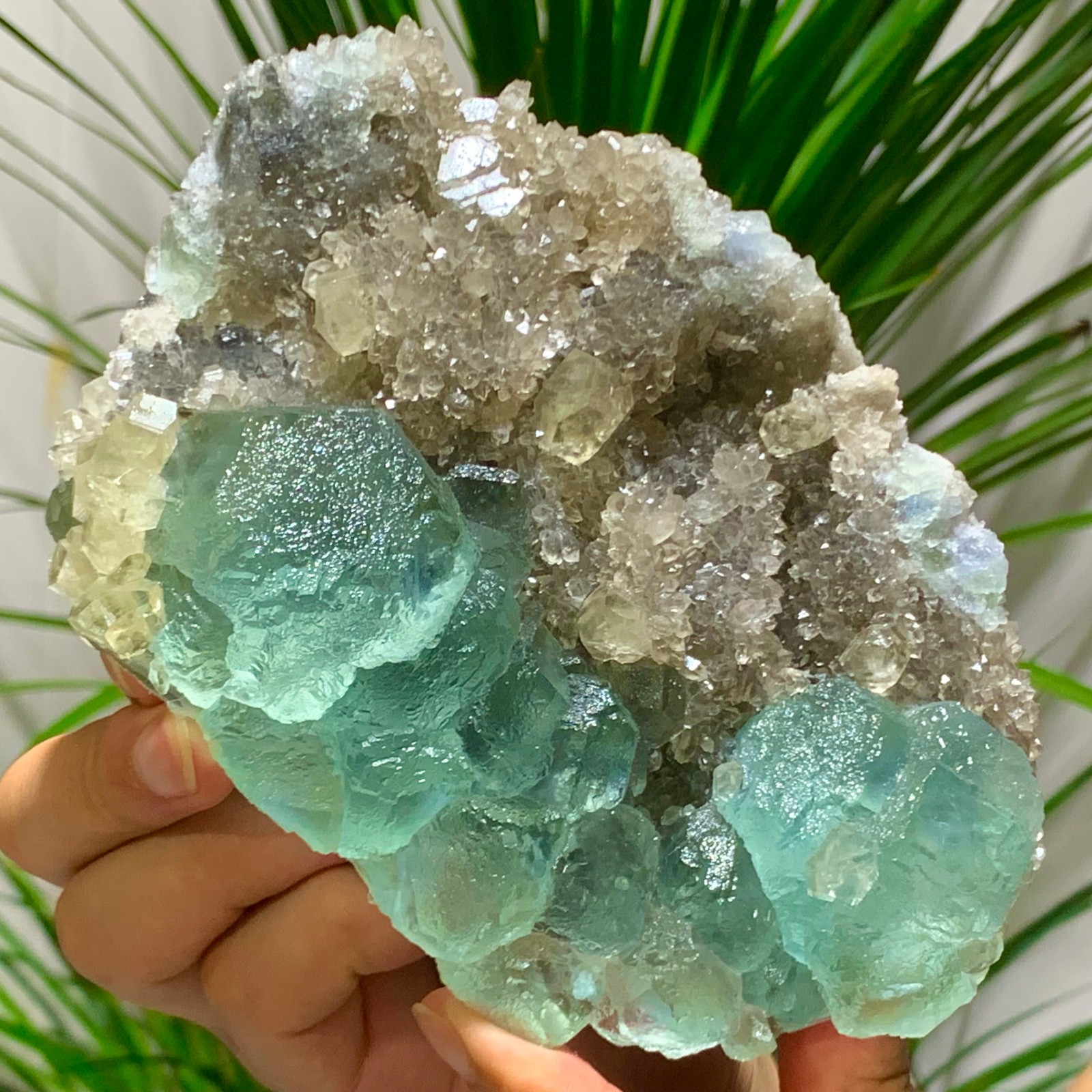 2.44LB Natural Blue Green Cube Fluorite Crystal Specimen from China