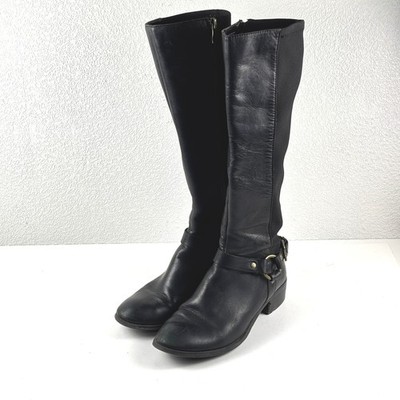 14th & Union Riding Boots Women 6.5 Black Leather Stretch Harness Moto Streewear