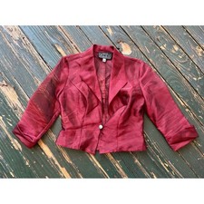 Alex Evenings Petite Burgundy Sheer Evening Jacket Crystal Button Red 4P