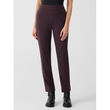 Eileen Fisher Slim Ankle Pants Women L Dark Berry Stretch Minimalist Pull On NWT