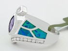 GENUINE OPAL, LAB CREATED AMETHYST & W/SAPPHIRE RING 14K WHITE GOLD PLATED — photo 5