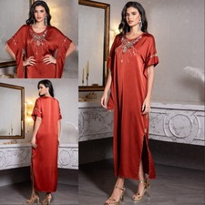 Muslim Women Gown Kaftan Hot Drill Beaded Tassel Abaya Long Dress Party Robe