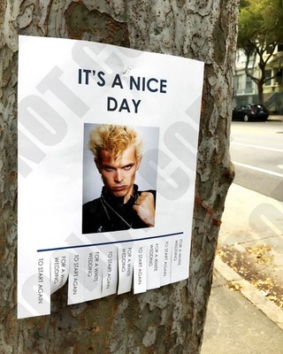 Billy Idol It's a Nice Day Flyer Poster With Tear Tag On Tree Joke Ad 8x10 Photo