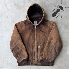 Carhartt J130 DKB faded brown hooded work wear jacket Medium