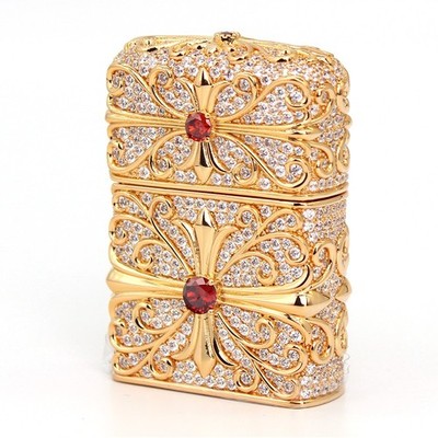 Zippo Feuerzeug Asia Full Cover Custom / Elegant Cross in Red Cubic Gold Holzbox