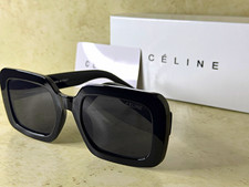 CELINE Womens Square Oversized Sunglasses Black Plastic Frame Gray Tinted