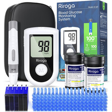 Blood Glucose Monitor Kit with 100 Glucometer Strips, 100 Lancets, 1 Blood Sugar