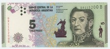 Argentina 5 Pesos ND 2015 San Martin Pick 359 UNC Uncirculated Banknote Serie B
