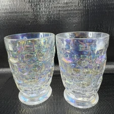 Federal Glass Colonial Iridescent Thumbprint Tumbler Glasses Set 2 Barware VTG