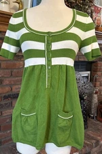 Wet Seal Women Babydoll Sweater Tunic Shirt Green Striped Y2K Henley L