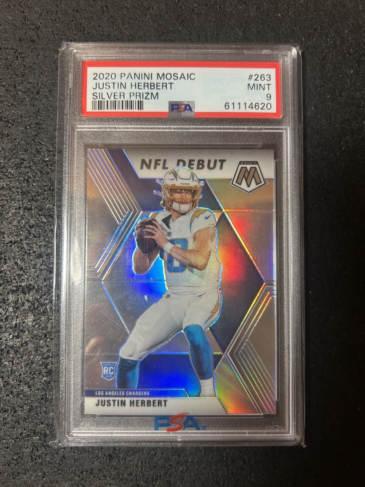 2020 Panini Mosaic Justin Herbert NFL Debut Silver Rookie #263 PSA 9 Chargers