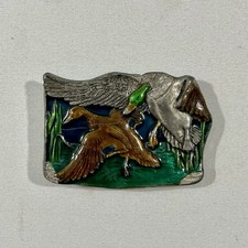 Vintage 1977 Bergamot Brass Works Mallard Duck Hunting Belt Buckle Made in USA