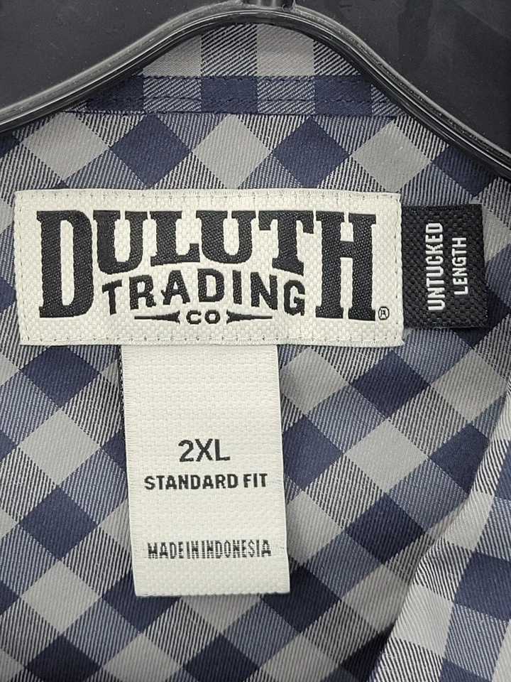 Duluth Shirt Mens 2XL Blue Gray Plaid Untucked Length Button Up Performance - Image 3 of 4