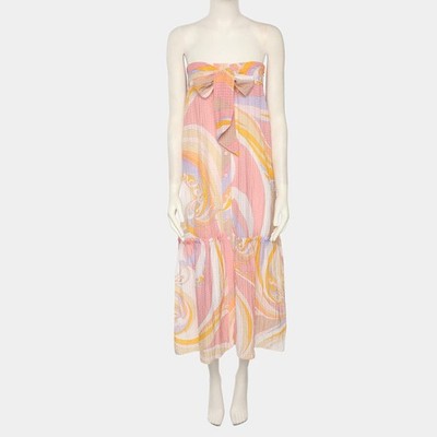 Emilio Pucci Multicolor Printed Chiffon Strapless Midi Dress S | eBay
