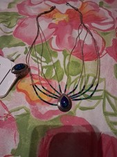 Set 2 Pezzi Parure Lapislazzulo Anello  Collana Argento E Pietre