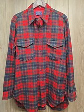 VTG Pendleton Heavy Wool Plaid Flannel Button Shirt Jacket Shacket Size Large 17