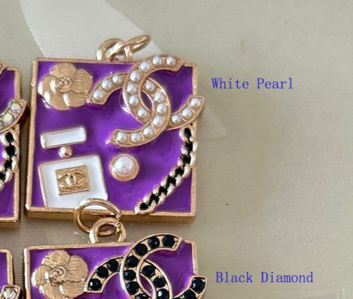 Faux Pearls , Gold Tone & purple , Designer Zipper Pull Button Charm pendant
